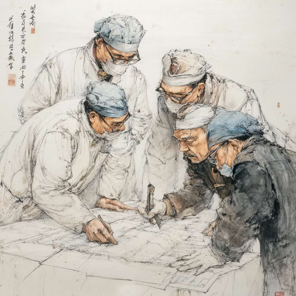 中国医生专家护士讨论 --ar 1:1 --v 7 --stylize 100 --fast --no 水印