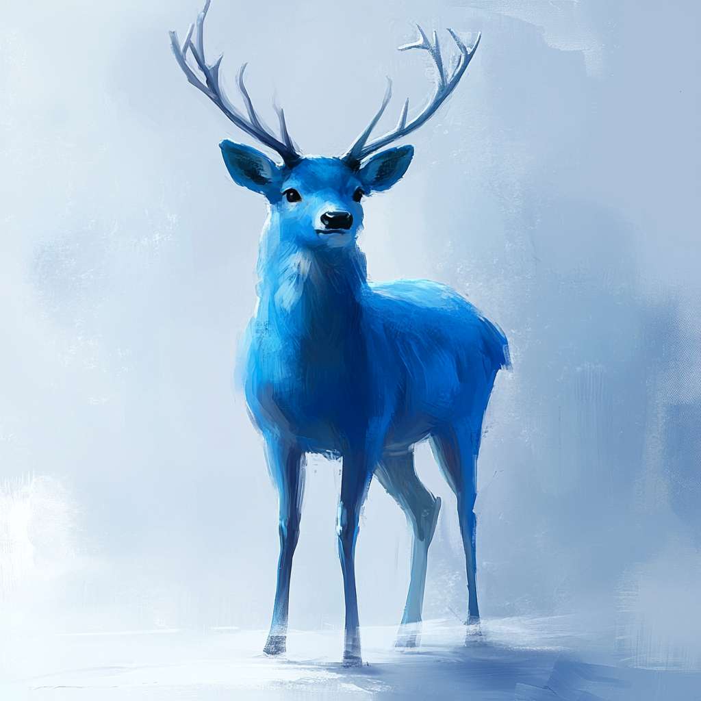 生成拟人的鹿，蓝色为主色调。 --ar 1:1 --v 6.1 --stylize 100 --fast