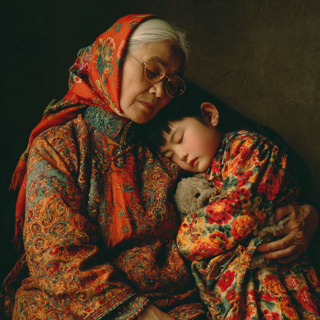 奶奶和多多抱在一起 --ar 1:1 --v 7 --stylize 100 --fast --no 水印