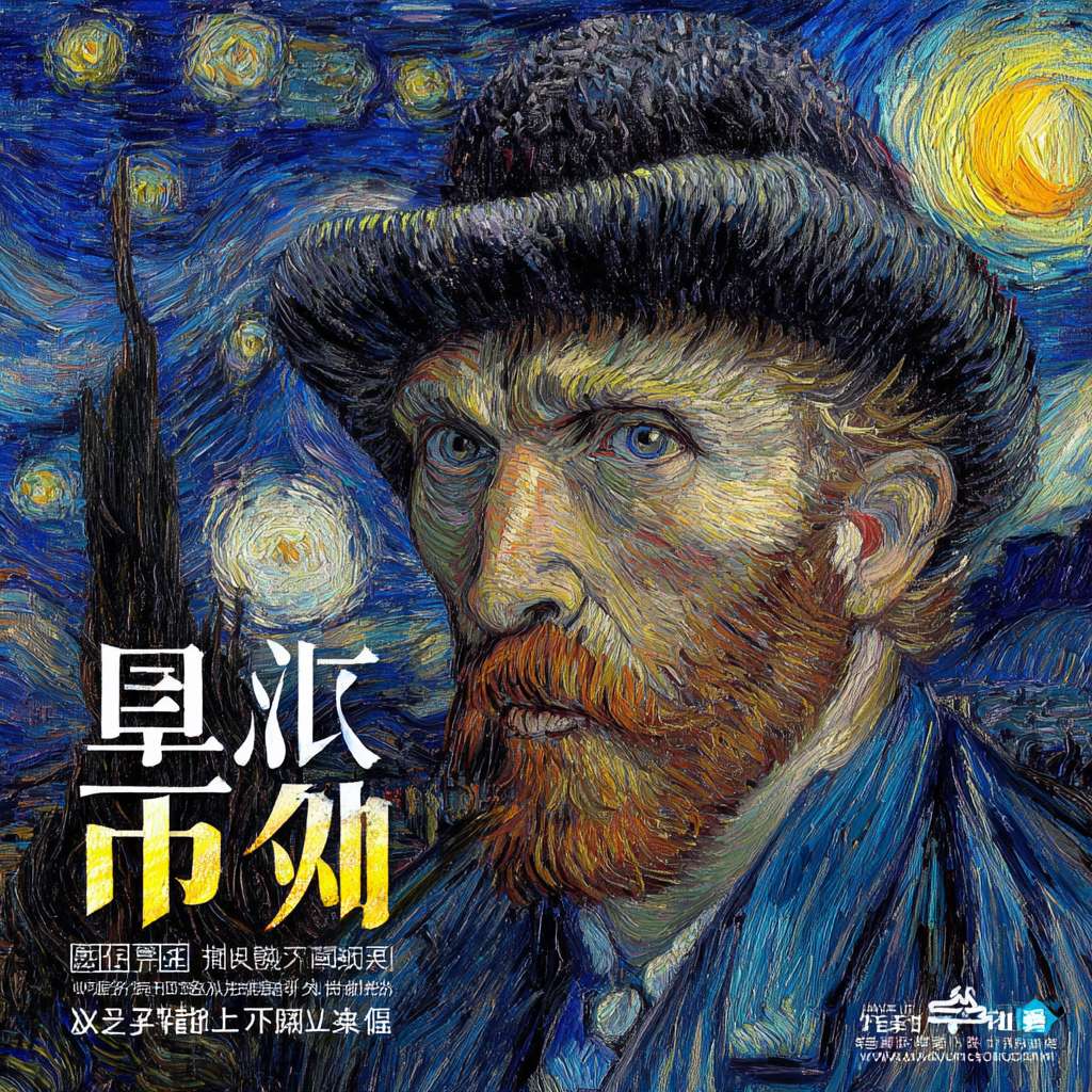 你是一位现代艺术家，笔触特点是生动富有情感张力，现在请临摹一张梵高的《星月夜》 --ar 1:1 --v 7 --stylize 100 --fast --no 水印