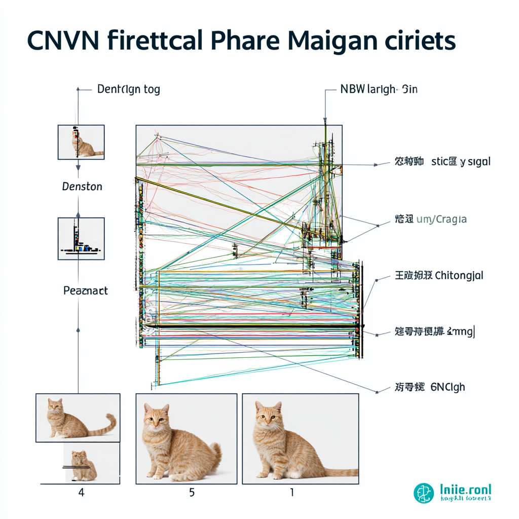 根据以下描述绘制CNN原理图示:可以把CNN想象成一组的“放大镜”,它看图片是分好几层、一步一步仔细看的,每一层关注的点都不一样:
第1层:找“边边角角”(初级特征)
怎么找? 用很多的“放大镜”(卷积核)在图片上滑动扫描。
找什么? 最简单的线条:横线、竖线、斜线、弯弯的线,或者颜色突然变化的地方。
好比: 你离远点看一张猫狗图,只能看到大概的轮廓和明显的色块边界。
结果: AI得到一堆“边缘图”和“斑点图”。
第2层:拼出“小零件”(中级特征)
怎么拼? 把第一层找到的简单线条组合起来。
拼什么? 稍微复杂一点的图案形状:比如一个弯钩(可能是猫耳朵尖)、一个圆圈(可能是狗眼睛)、几条线交叉(可能是腿的轮廓)。
好比: 走近一点,你能看到猫的尖耳朵、狗的长鼻子、眼睛、大概的四肢位置。
结果: AI识别出一些更具体的局部形状。
第3层及以后:组合成“关键部件”(高级特征)
怎么组合? 继续把第二层发现的“小零件”进行更复杂的组合。
组合什么?如猫特征:尖尖的耳朵组合(可能)、更圆的瞳孔(可能)、特定的脸型轮廓、独特的毛发纹理。
好比: 你凑得很近或者很熟悉猫狗,能一眼认出“哦,这是典型的猫脸三角结构”。
结果: AI找到了能代表“猫性”的关键视觉组件。
🧩 最后一步:综合判断(全连接层)
收集线索: 前面所有层找到的从简单到复杂的“特征线索”,都汇总到这里。
“开会”决策: AI像侦探一样,把这些线索(尖耳朵?圆眼睛?长鼻子?短毛?脸型?)放在一起掂量。
计算概率:
如果线索组合起来更像它以前“学过”的猫的特征,它就输出“这是猫的概率很高”。
得出结论: “我认为这张图里是猫!” 。 --ar 1:1 --v 7 --stylize 100 --fast --no 水印