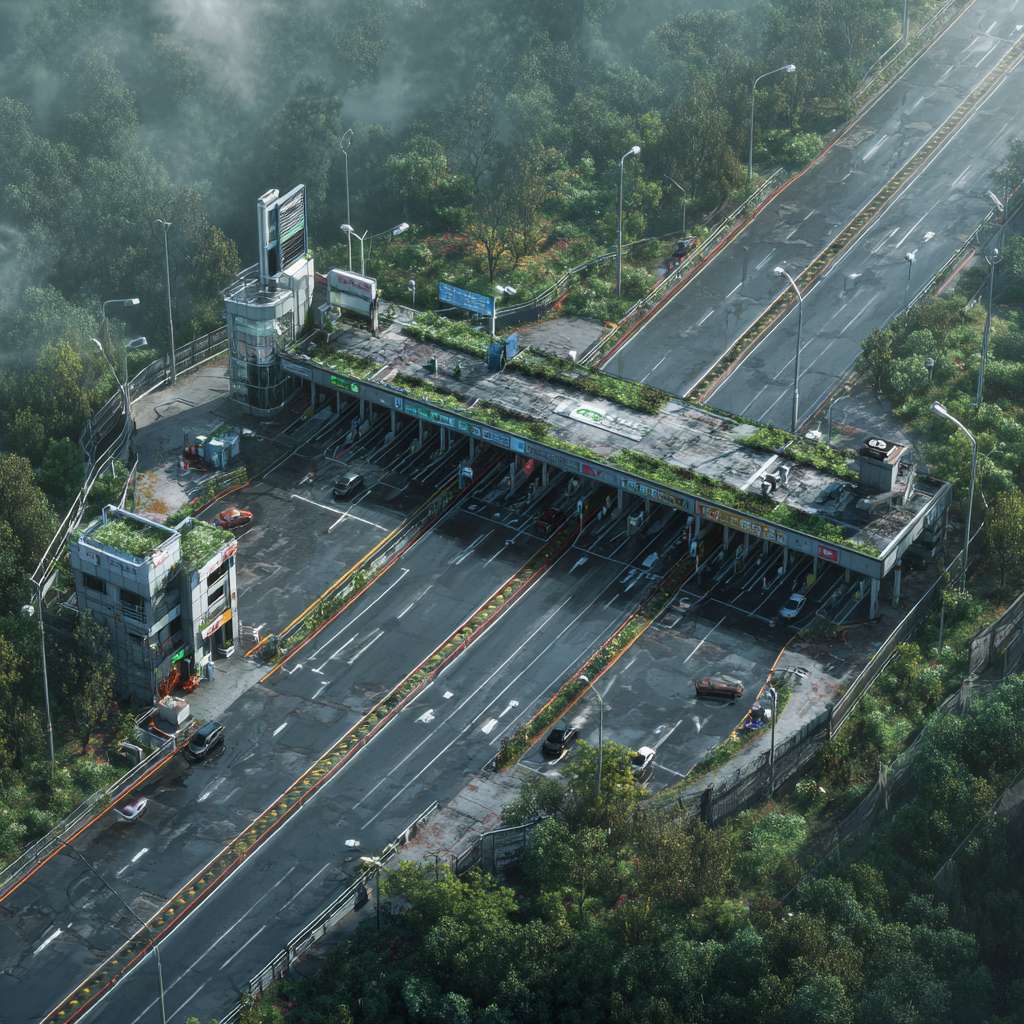 一个实景的高速服务区鸟瞰图，带充电桩的 --ar 1:1 --v 7 --stylize 100 --fast --no 水印