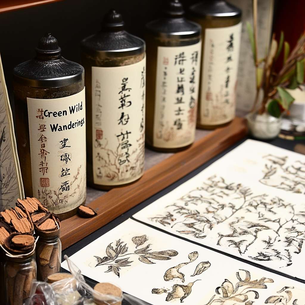 探索中醫藥：結合「綠野遊蹤」的形式，透過自然探索同遊戲，讓學生尋找同學習中醫藥的知識同診療技術，將中醫知識融入戶外體驗當中。 --ar 1:1 --v 6.1 --stylize 100 --fast