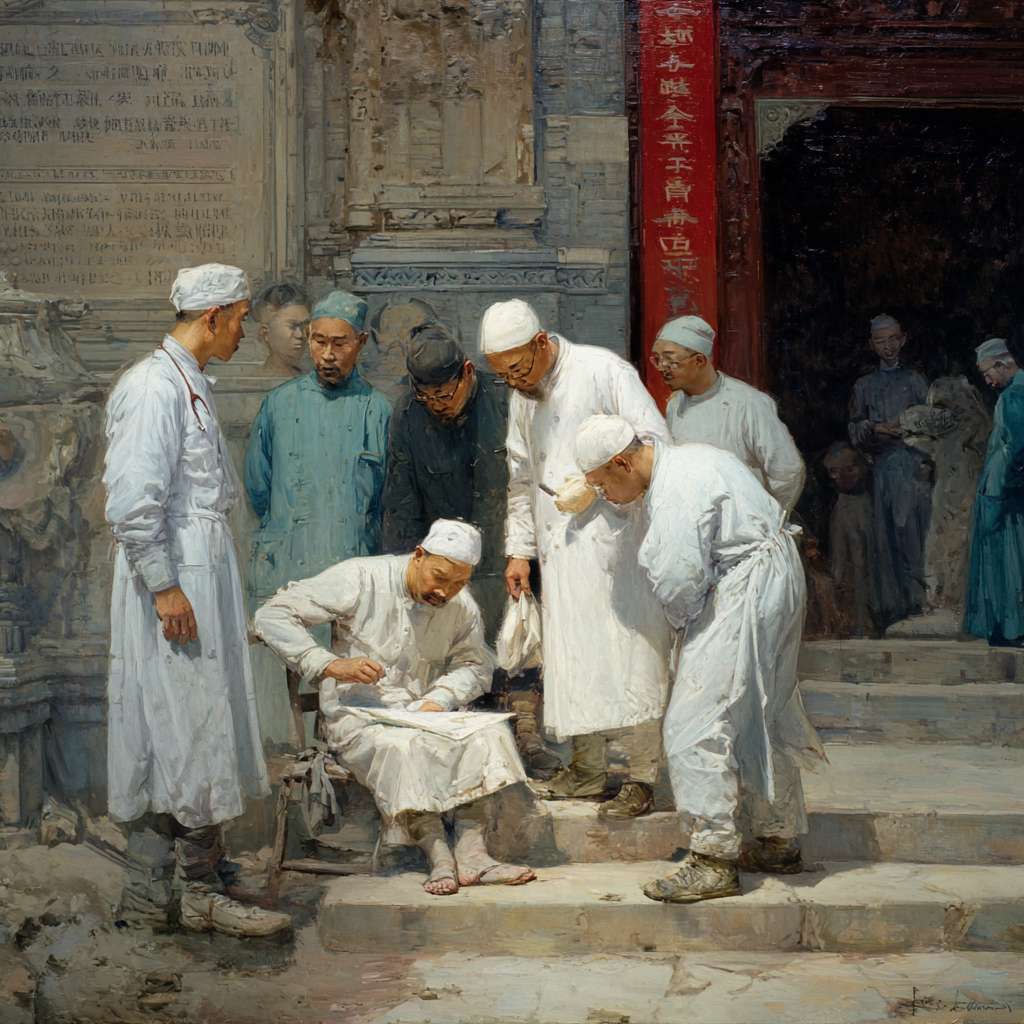 中国医生专家护士讨论，实景图 --ar 1:1 --v 7 --stylize 100 --fast --no 水印