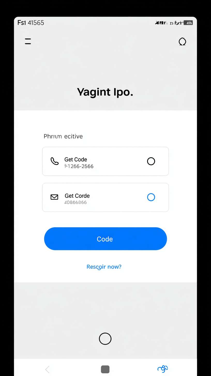 1. 登录页面关键词
Mobile app login screen, minimalist flat design, light gray background (#F5F5F5), centered white card with rounded corners, phone number input field (left phone icon, gray hint text), verification code input field (left SMS icon, right "Get Code" blue text button), large blue (#2196F3) login button (white bold text), bottom text "No account?" (gray) + "Register now" (blue, no underline), top app logo (circle) + "Instant Chat" title (bold black text), clean interface, no extra elements --ar 9:16 --v 7 --stylize 100 --fast --no 水印