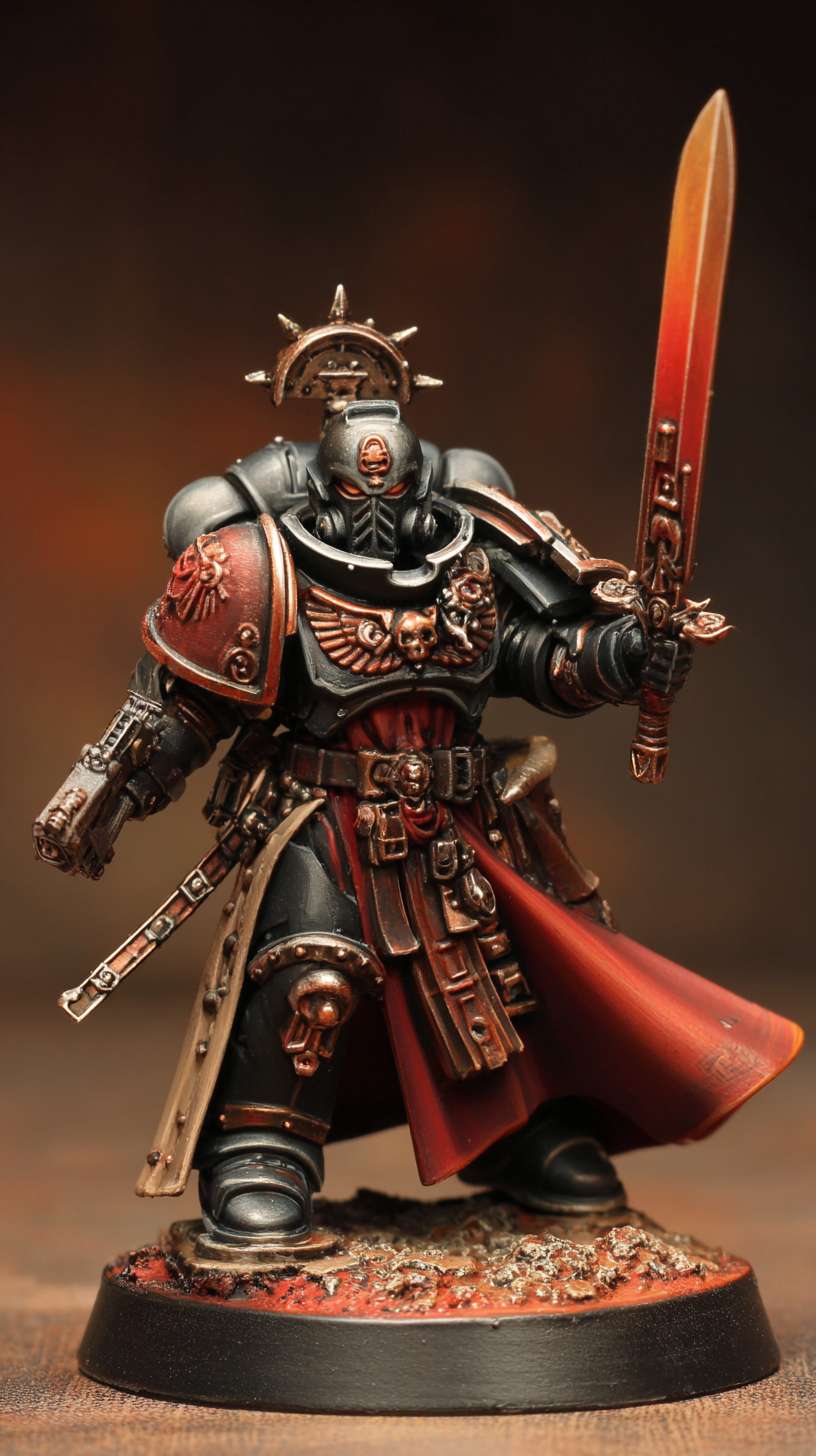 Rogue Trader，战锤40k，午夜领主星际战士，手持焰形大剑 --ar 9:16 --v 7 --stylize 100 --fast --no 水印