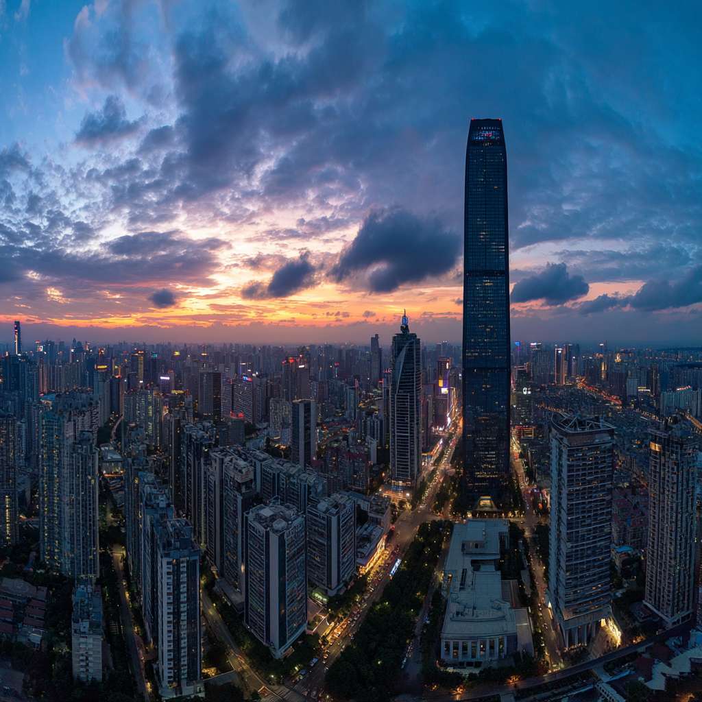 画面是整个城市的全景，城市里高楼林立，城市的中间有一个单独矗立巨大的LED屏幕，屏幕一开始是黑的，不起眼的。 --ar 1:1 --v 7 --stylize 100 --fast --no 水印