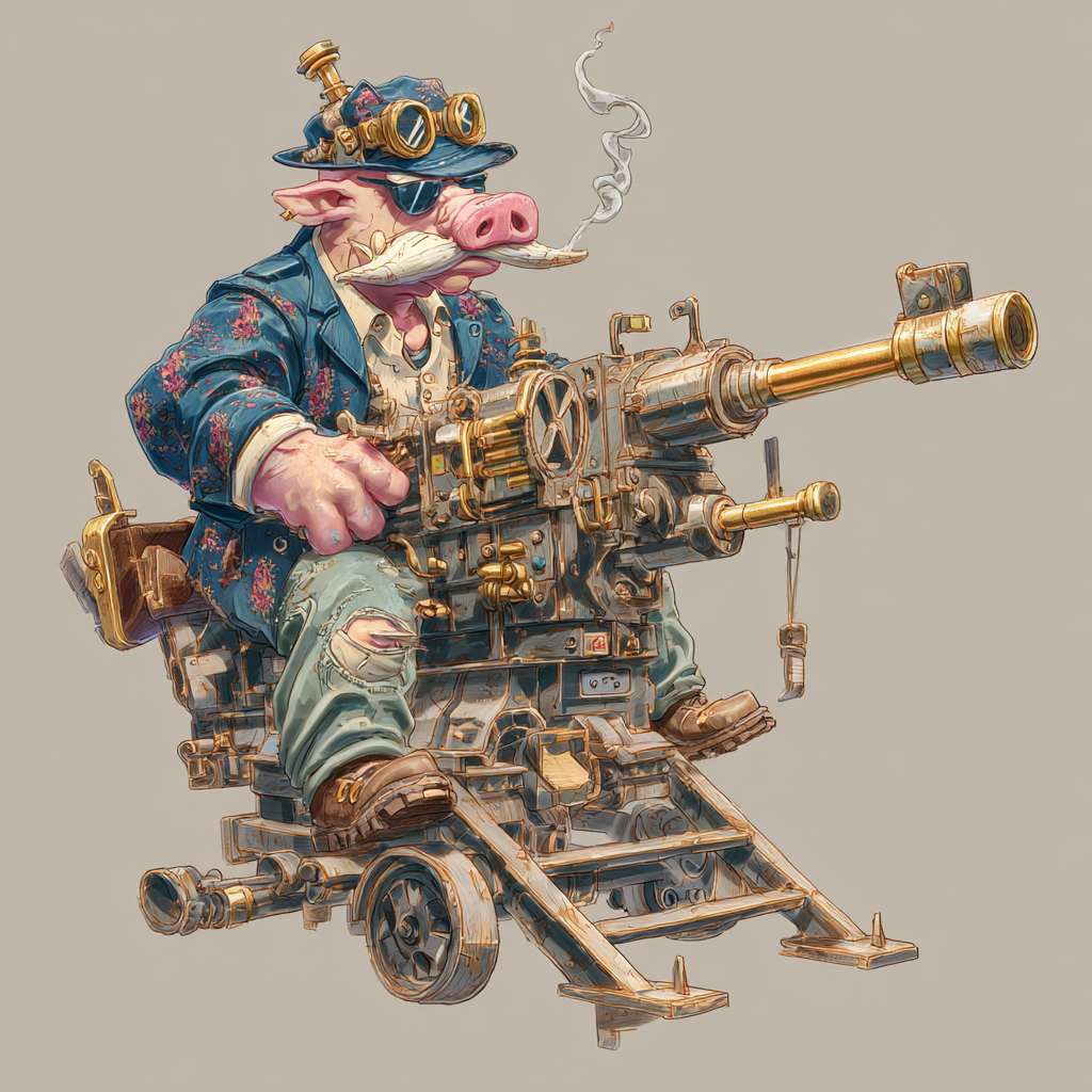 马克沁重机枪，卡通效果 --ar 1:1 --v 7 --stylize 100 --fast --no 水印