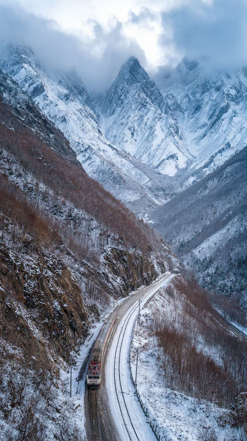 大雪封路的景象 --ar 9:16 --v 7 --stylize 100 --fast --no 水印