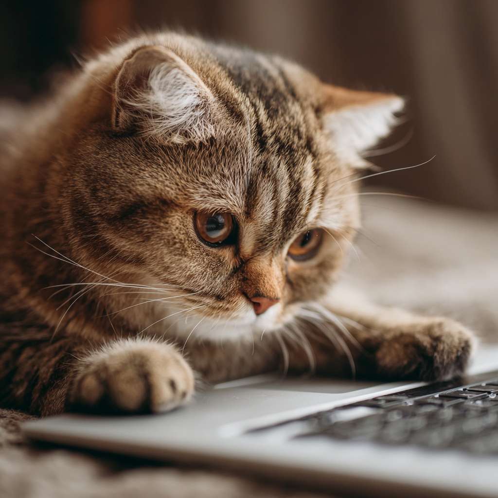 一只美国短毛猫，表情严肃，用两只爪子在一台发光的键盘上胡乱敲打，照片级真实感，4k，细节生动，滑稽可爱 --ar 1:1 --v 7 --stylize 100 --fast --no 水印