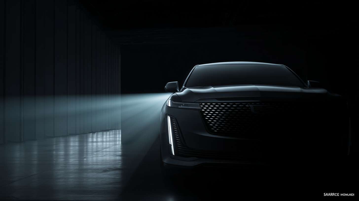 为凯迪拉克生成双十二kv画面,要求:方案一:【暗调奢华 · 光影铭章】
画面描述:
构图: 采用极简的中央构图。一辆凯迪拉克ESCALADE或CT6的侧前45度车头特写,占据画面中心偏右位置,车身大部分处于阴影中。
光影: 整个画面以深邃的“凯迪拉克蓝”或 charcoal grey(炭灰色)为基调。一束锐利的侧逆光(类似剧院追光)精准地打在车头的徽标、标志性的垂直大灯和格栅上。光区与暗部形成强烈对比,勾勒出凌厉的车身线条,光在格栅的钻石切割面上反射出点点星芒。
质感: 车漆反射出微弱的环境光,展现出如丝绸般顺滑的漆面质感。背景是若隐若现的抽象城市剪影或丝绸质感的深色帷幕,进一步烘托神秘与高级感。
品牌元素: 画面左下角或右下角,是烫金或压印效果的凯迪拉克徽标和“12.12”字样,字体纤细而有力,不破坏画面的整体感。 --ar 16:9 --v 7 --stylize 100 --fast --no 水印