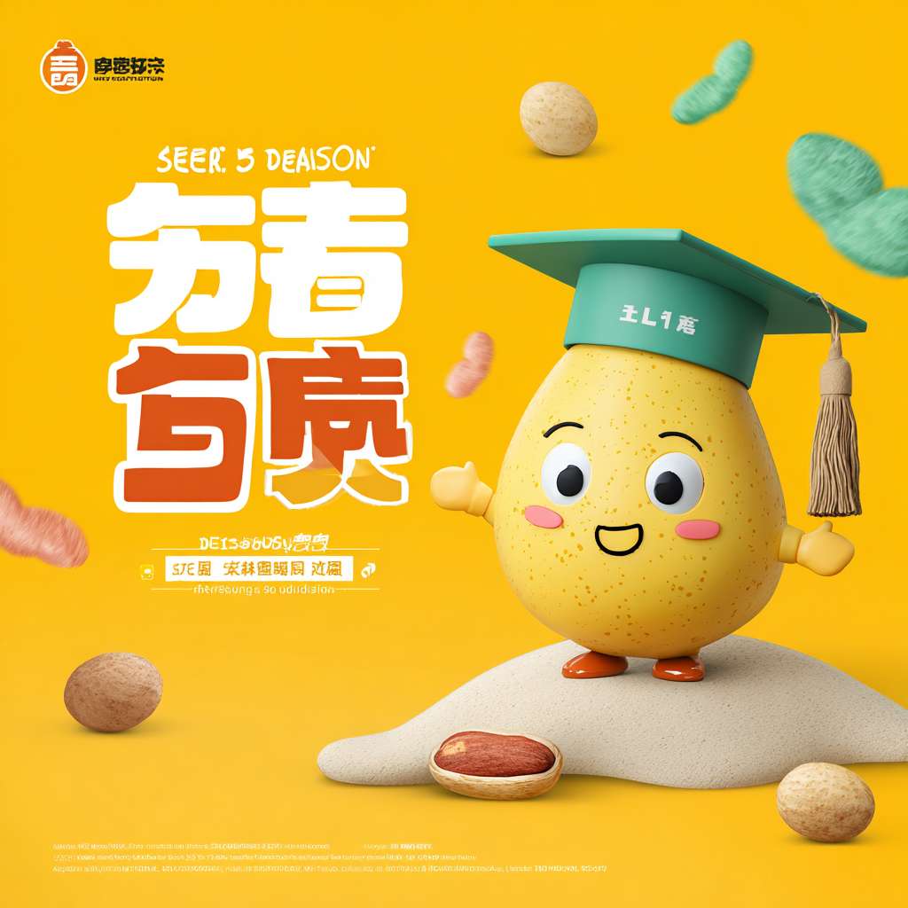 我需要设计一个KV主题，是一个幼儿园毕业典礼的海报，主题是“The fifth season graduation ceremony"。画面的主角是一个金色的种子（豆子）带着毕业帽，金色的种子是卡通形象有眼睛鼻子嘴（儿童卡通）。我需要一个非常完整的画面，要丰富的周围背景。 --ar 1:1 --v 7 --stylize 100 --fast --no 水印