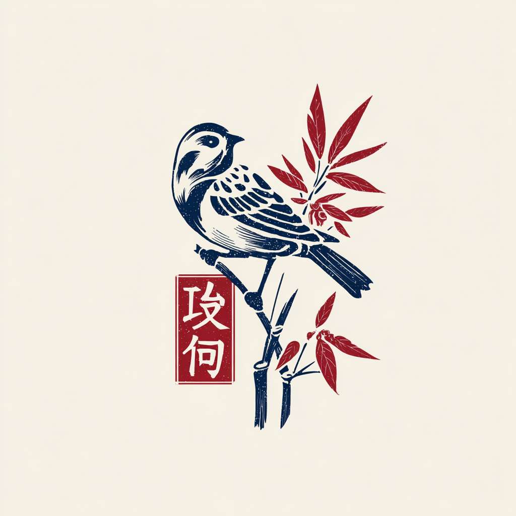一个优雅的中国雕刻品牌logo，品牌的名字叫:青雀衔刻,一只鸟衔着刻刀，线稿，极简，白底 --ar 1:1 --v 7 --stylize 100 --fast --no 水印